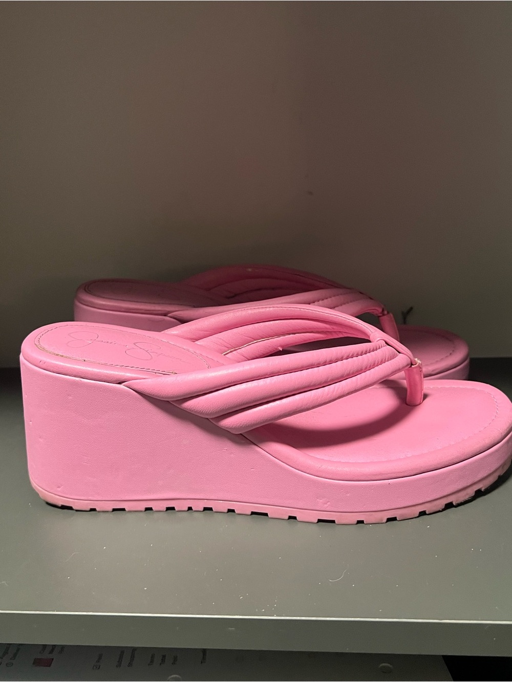 ☀️ Jessica Simpson Pink Wedge Platform Thong Sandals